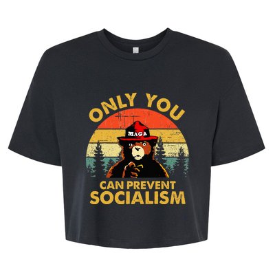 Only You Can Prevent Socialism Bear Wearing Hat Maga Smokey Bella+Canvas Jersey Crop Tee