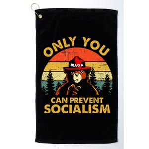 Only You Can Prevent Socialism Bear Wearing Hat Maga Smokey Platinum Collection Golf Towel