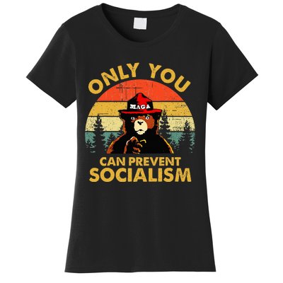 Only You Can Prevent Socialism Bear Wearing Hat Maga Smokey Women's T-Shirt