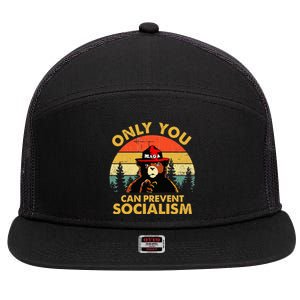 Only You Can Prevent Socialism Bear Wearing Hat MAGA Smokey 7 Panel Mesh Trucker Snapback Hat