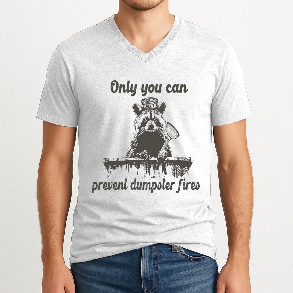 Only You Can Prevent Dumpster Fires Raccoon Meme V-Neck T-Shirt
