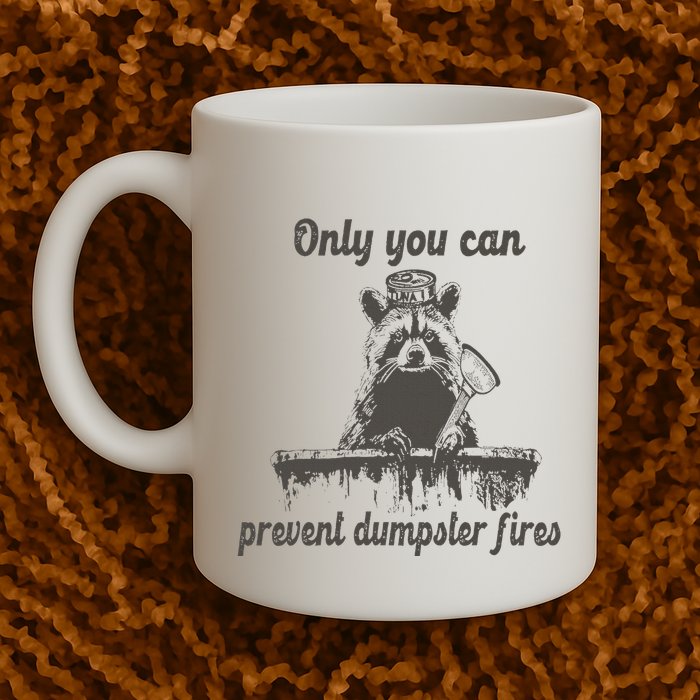 Only You Can Prevent Dumpster Fires Raccoon Meme Mug