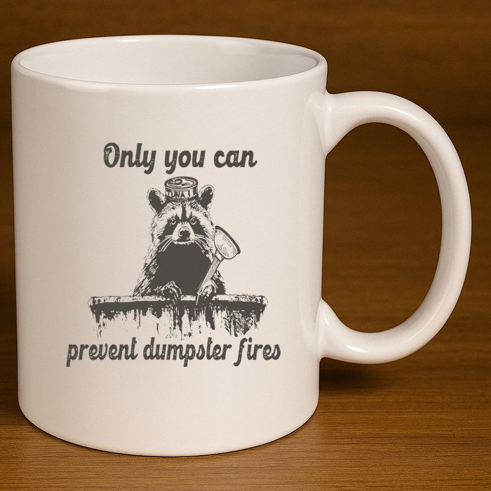 Only You Can Prevent Dumpster Fires Raccoon Meme 11oz C Handle Ceramic Mug