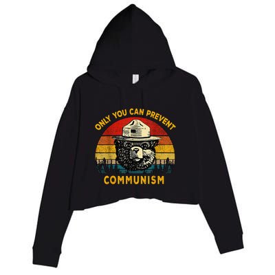 Only You Can Prevent Communism Camping Bear Crop Fleece Hoodie