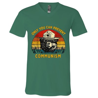 Only You Can Prevent Communism Camping Bear V-Neck T-Shirt