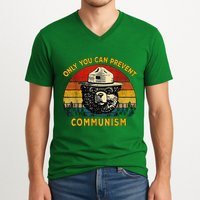 Only You Can Prevent Communism Camping Bear V-Neck T-Shirt
