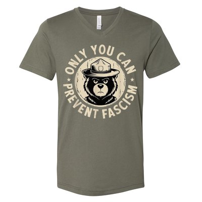 Only You Can Prevent Fascism Bear V-Neck T-Shirt