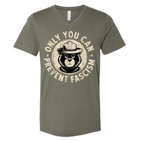 Only You Can Prevent Fascism Bear V-Neck T-Shirt
