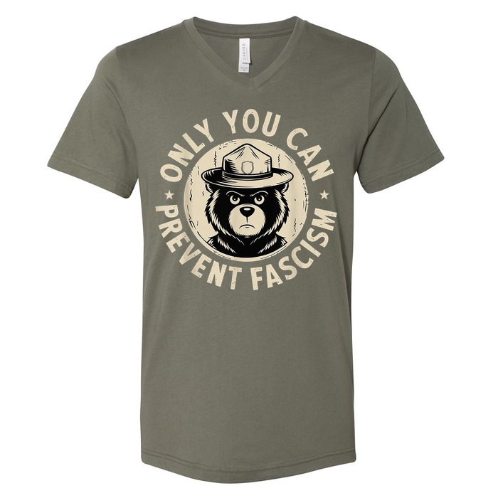 Only You Can Prevent Fascism Bear V-Neck T-Shirt
