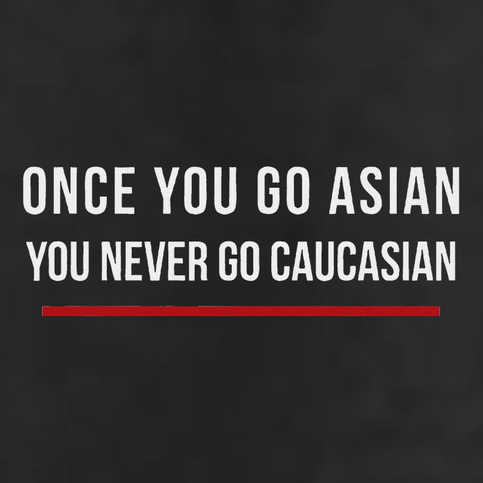 Once You Go Asian You Never Go Caucasian 7 Panel Mesh Trucker Snapback Hat