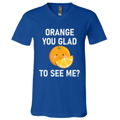 Orange You Glad To See Me Funny Sarcastic Corny Dad Jokes Gift V-Neck T-Shirt