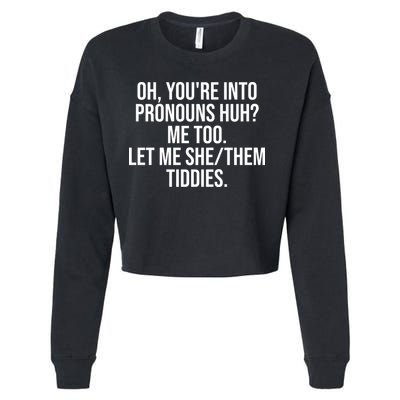 Oh Youre Into Pronouns Huh Me Too Let Me She Them Tiddies Funny Cropped Pullover Crew