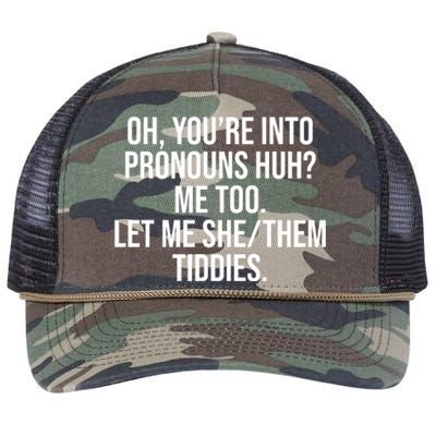 Oh Youre Into Pronouns Huh Me Too Let Me She Them Tiddies Retro Rope Trucker Hat Cap