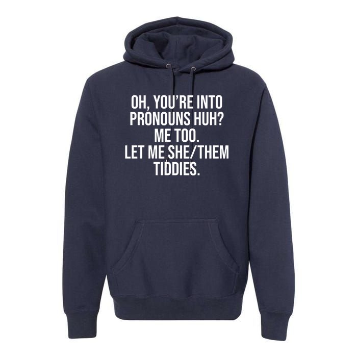 Oh Youre Into Pronouns Huh Me Too Let Me She Them Tiddies Premium Hoodie