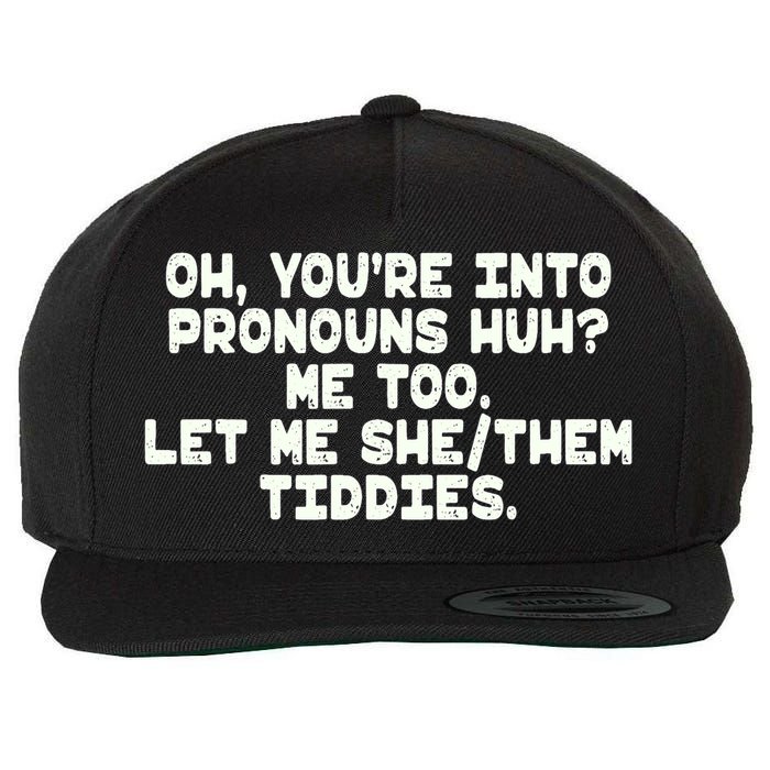 Oh You're Into Pronouns Huh? Me Too, Let Me She/Them Tiddies Wool Snapback Cap