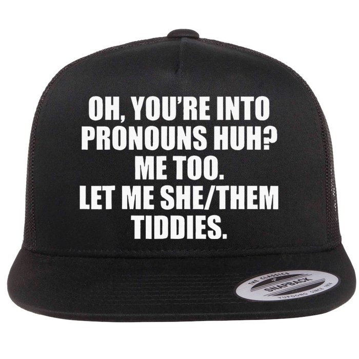 Oh YouRe Into Pronouns Huh Me Too Let Me Shethem Tiddies Flat Bill Trucker Hat