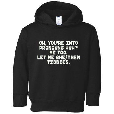 Oh You're Into Pronouns Huh? Me Too, Let Me She/Them Tiddies Toddler Hoodie