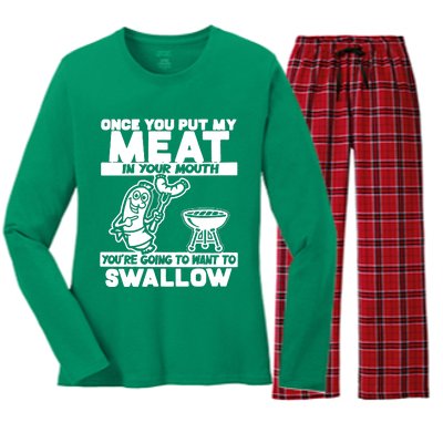 Once You Put My Meat In Your Mouth Women's Long Sleeve Flannel Pajama Set 