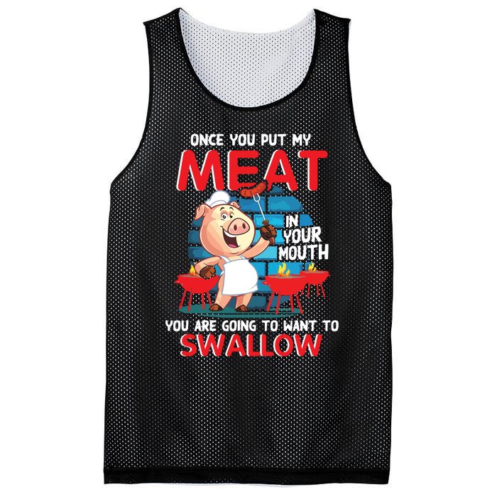 Once You Put My Meat In Your Mouth Funny BBQ Mesh Reversible Basketball Jersey Tank