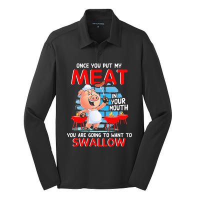 Once You Put My Meat In Your Mouth Funny BBQ Silk Touch Performance Long Sleeve Polo