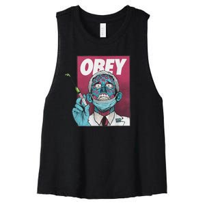 Obey Zombie Fauci Fauci Ouchie Political Women's Racerback Cropped Tank