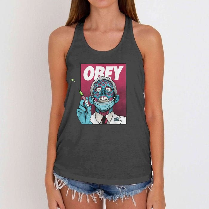 Obey Zombie Fauci Fauci Ouchie Political Women's Knotted Racerback Tank