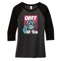 Obey Zombie Fauci Fauci Ouchie Political Women's Tri-Blend 3/4-Sleeve Raglan Shirt