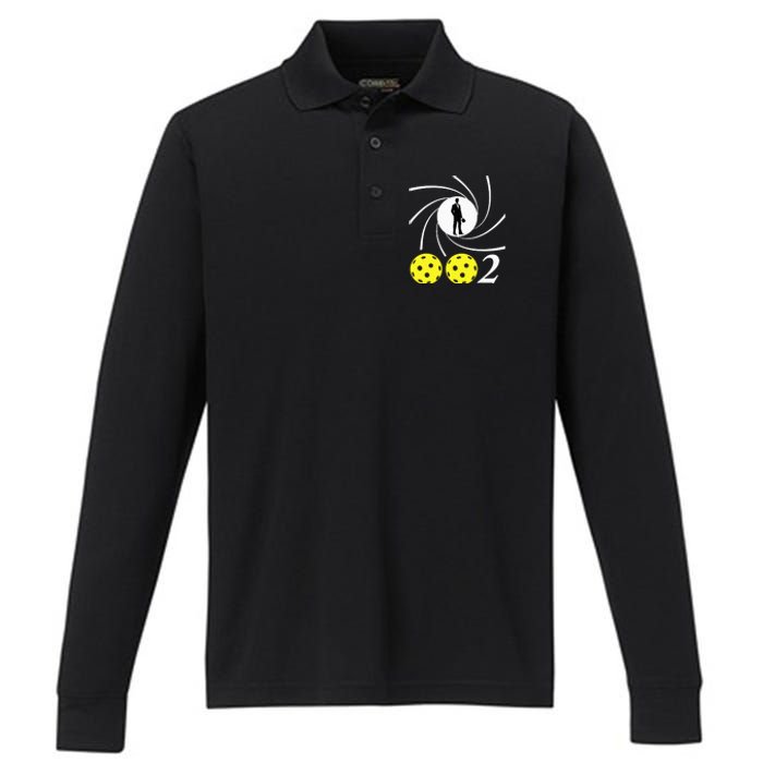 Pickleball 002 002 Spy Parody Funny Pickleball Performance Long Sleeve Polo