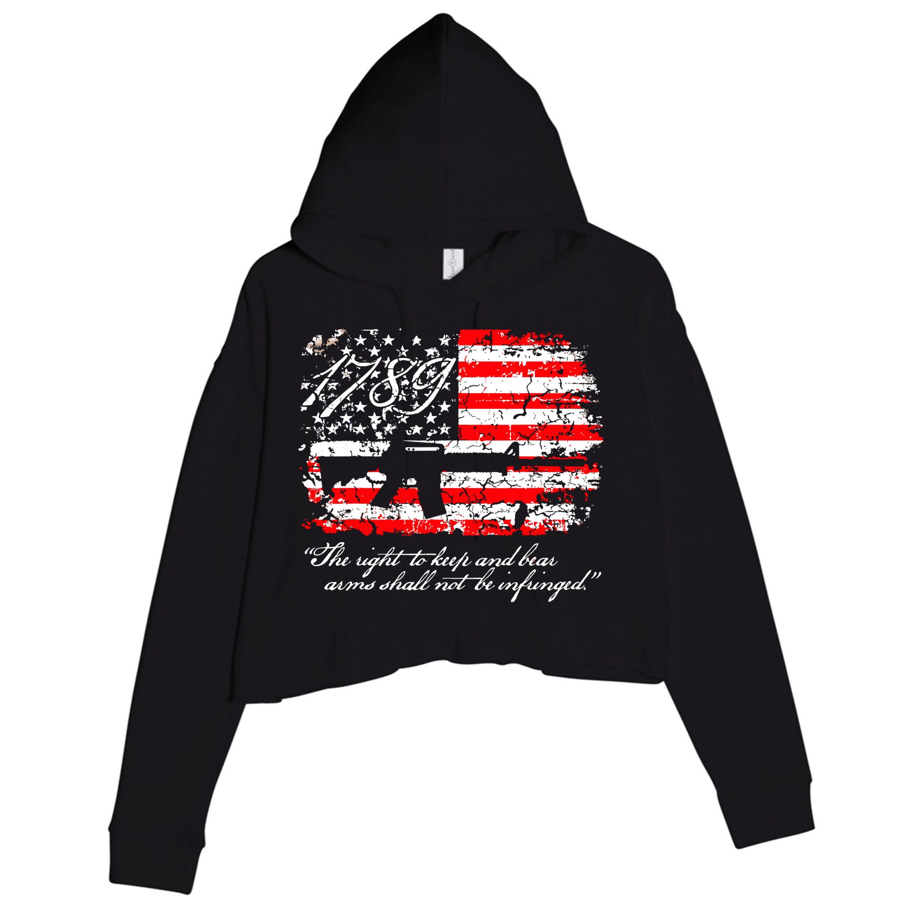 Patriotic 1789 American Flag 2nd Amendment Gun Rights AR15 Crop Fleece Hoodie