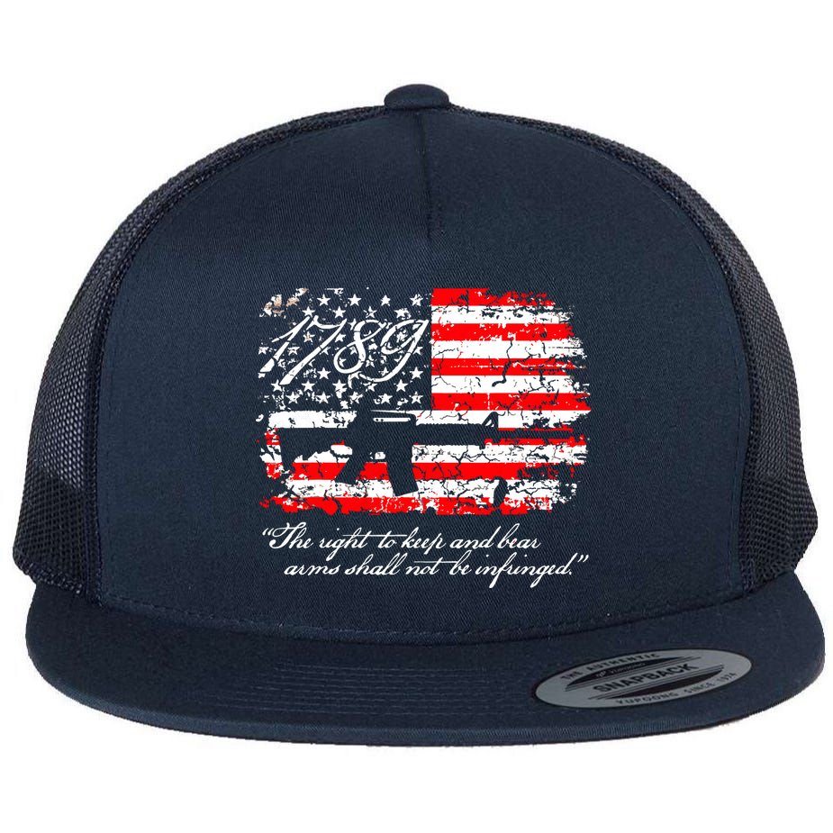 Patriotic 1789 American Flag 2nd Amendment Gun Rights AR15 Flat Bill Trucker Hat