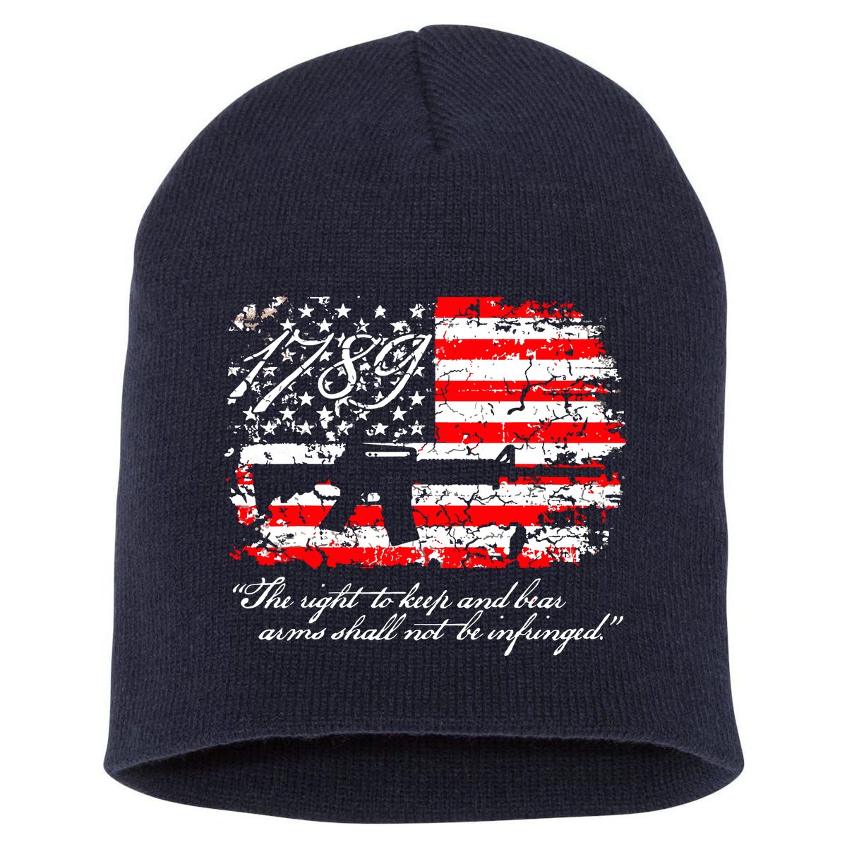 Patriotic 1789 American Flag 2nd Amendment Gun Rights AR15 Short Acrylic Beanie