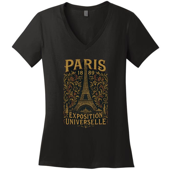 Paris 1889 Eiffel Tower World’s Fair Women's V-Neck T-Shirt