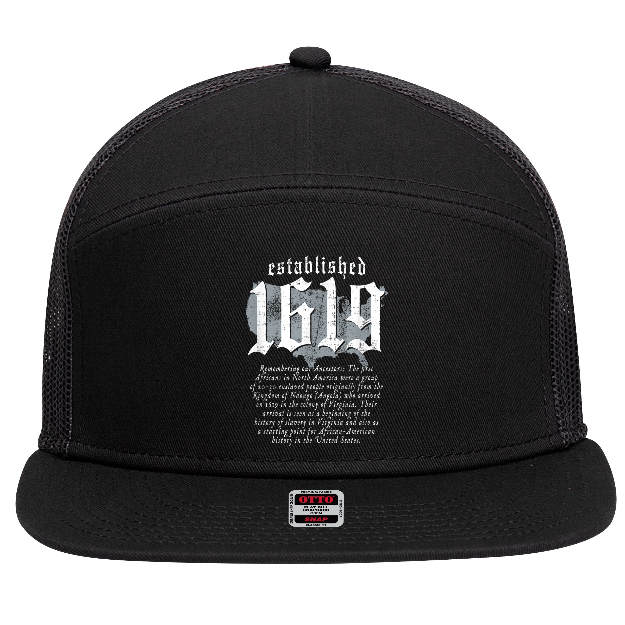 Project 1619 Established American Map Vintage Black History 7 Panel Mesh Trucker Snapback Hat