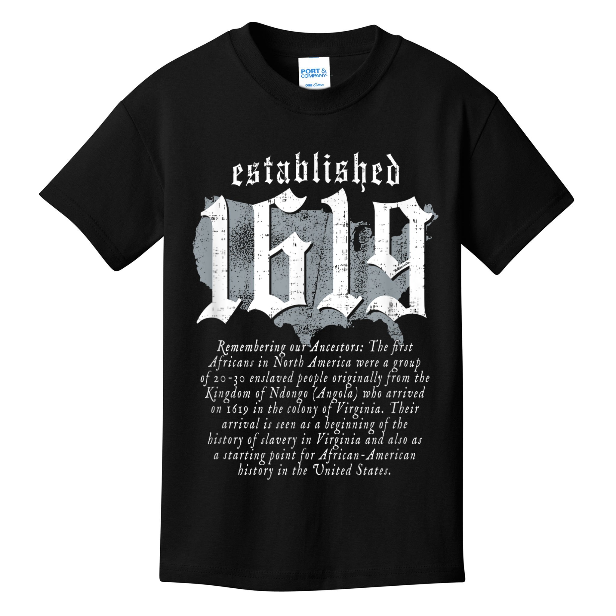 Project 1619 Established American Map Vintage Black History Kids T-Shirt