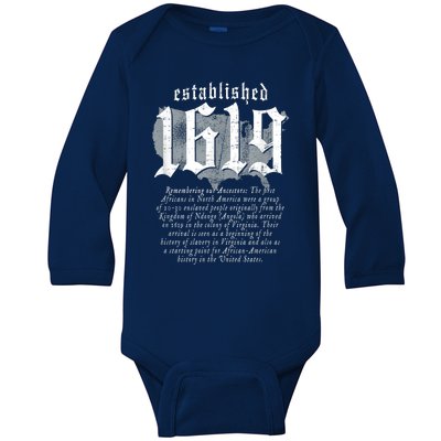 Project 1619 Established American Map Vintage Black History Baby Long Sleeve Bodysuit