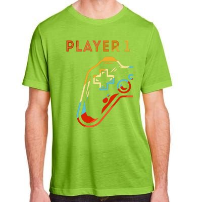 Player 1 Funny Video Game Lover Joystick Retro Matching  Gamer Couple Adult ChromaSoft Performance T-Shirt