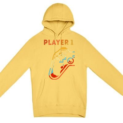 Player 1 Funny Video Game Lover Joystick Retro Matching  Gamer Couple Premium Pullover Hoodie