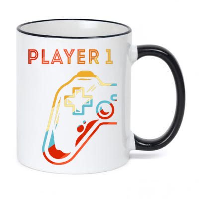 Player 1 Funny Video Game Lover Joystick Retro Matching  Gamer Couple 11oz Black Color Changing Mug