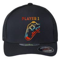 Player 1 Funny Video Game Lover Joystick Retro Matching  Gamer Couple Flexfit Unipanel Trucker Cap