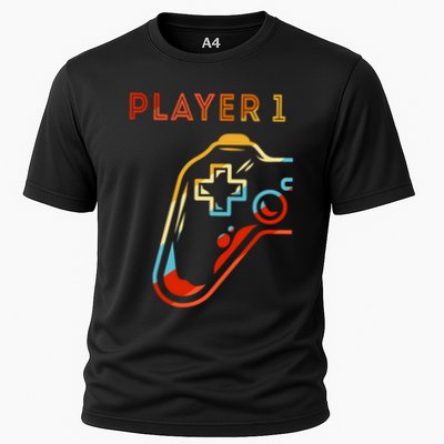 Player 1 Funny Video Game Lover Joystick Retro Matching  Gamer Couple Performance Shirt