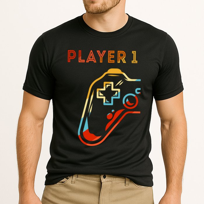 Player 1 Funny Video Game Lover Joystick Retro Matching  Gamer Couple Performance Shirt