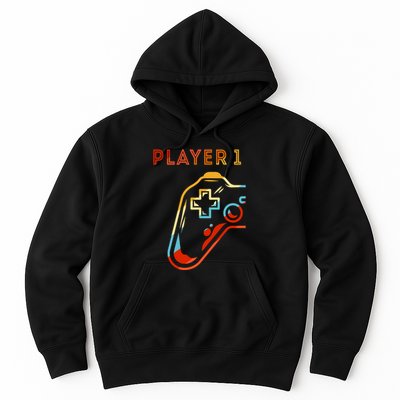 Player 1 Funny Video Game Lover Joystick Retro Matching  Gamer Couple Hoodie