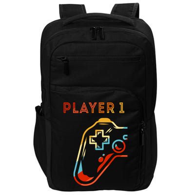Player 1 Funny Video Game Lover Joystick Retro Matching  Gamer Couple Impact Tech Backpack