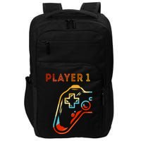 Player 1 Funny Video Game Lover Joystick Retro Matching  Gamer Couple Impact Tech Backpack