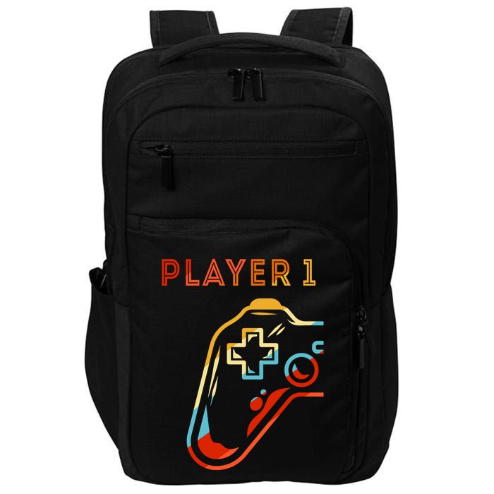 Player 1 Funny Video Game Lover Joystick Retro Matching  Gamer Couple Impact Tech Backpack