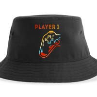 Player 1 Funny Video Game Lover Joystick Retro Matching  Gamer Couple Sustainable Bucket Hat
