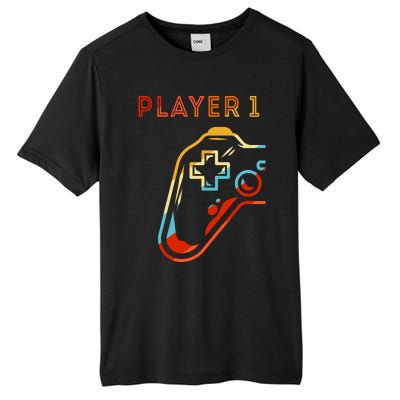 Player 1 Funny Video Game Lover Joystick Retro Matching  Gamer Couple Tall Fusion ChromaSoft Performance T-Shirt