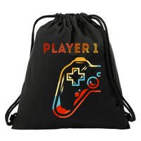 Player 1 Funny Video Game Lover Joystick Retro Matching  Gamer Couple Drawstring Bag