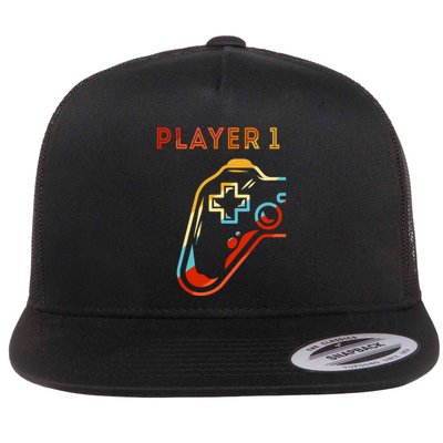 Player 1 Funny Video Game Lover Joystick Retro Matching  Gamer Couple Flatbill Hat