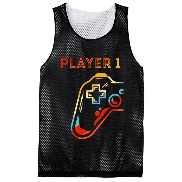 Player 1 Funny Video Game Lover Joystick Retro Matching  Gamer Couple Mesh Reversible Basketball Jersey Tank